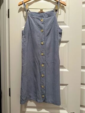 Monteau Light Blue Pinstripe Button-Front Midi Dress